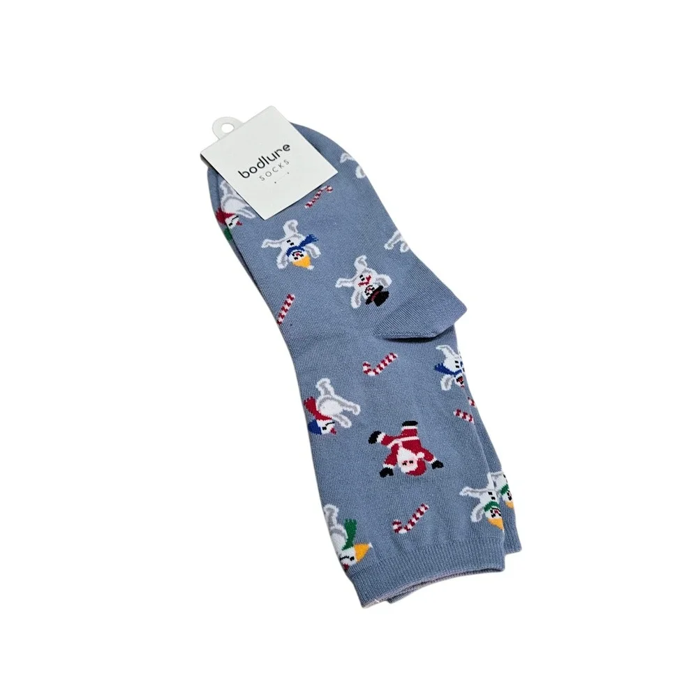 Bodlure Socks Women's Novelty Christmas Snowman Candy Cane Blue Holiday‎ Dance